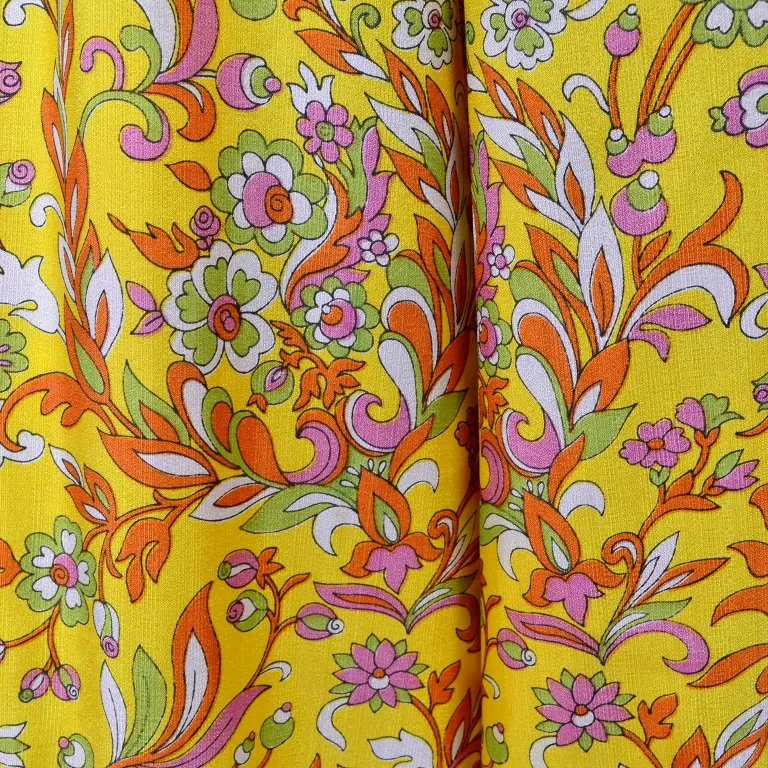 1970s Vintage Yellow Palazzo Pant Jumpsuit with Floral Designs