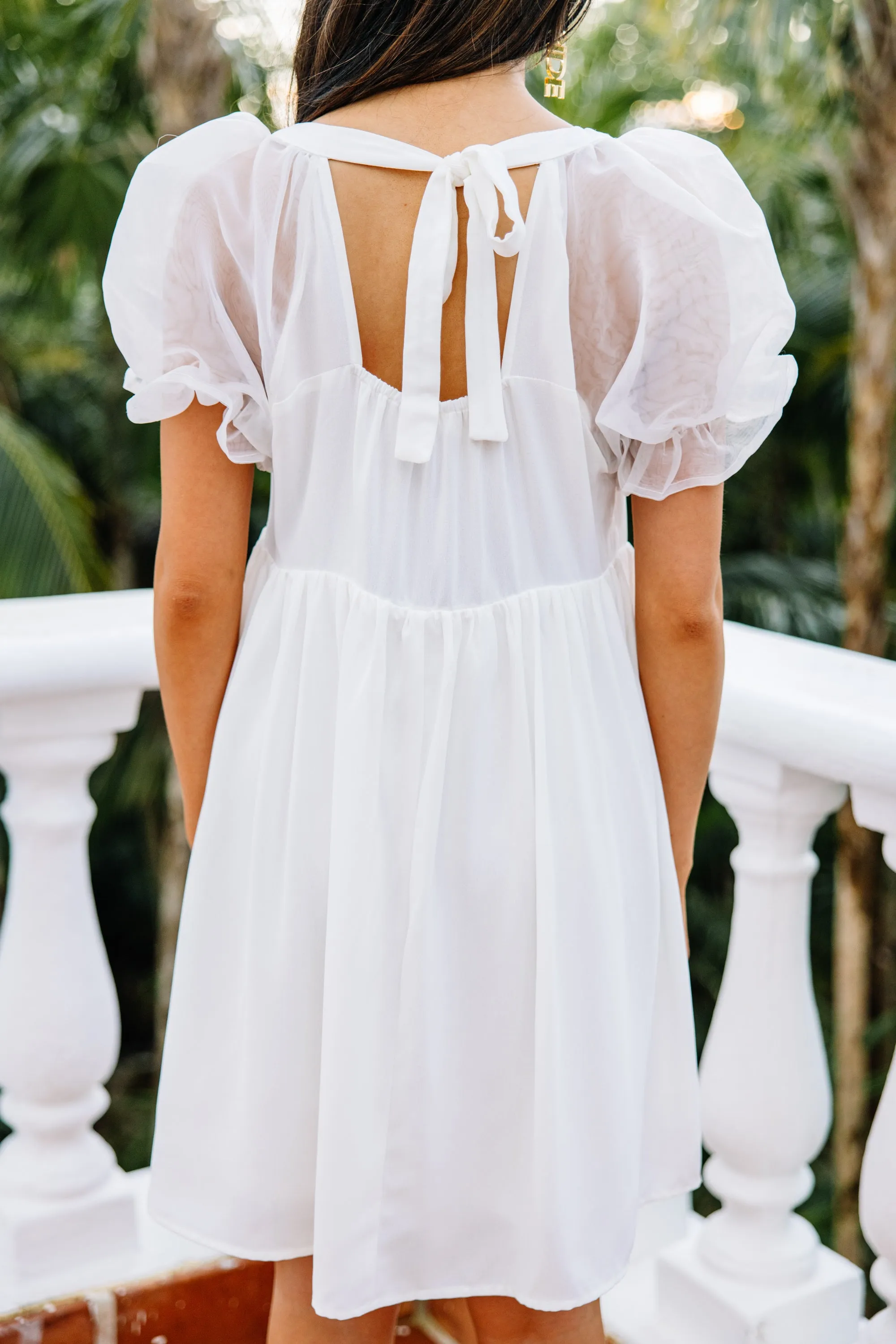 A Step Above White Bubble Sleeve Dress