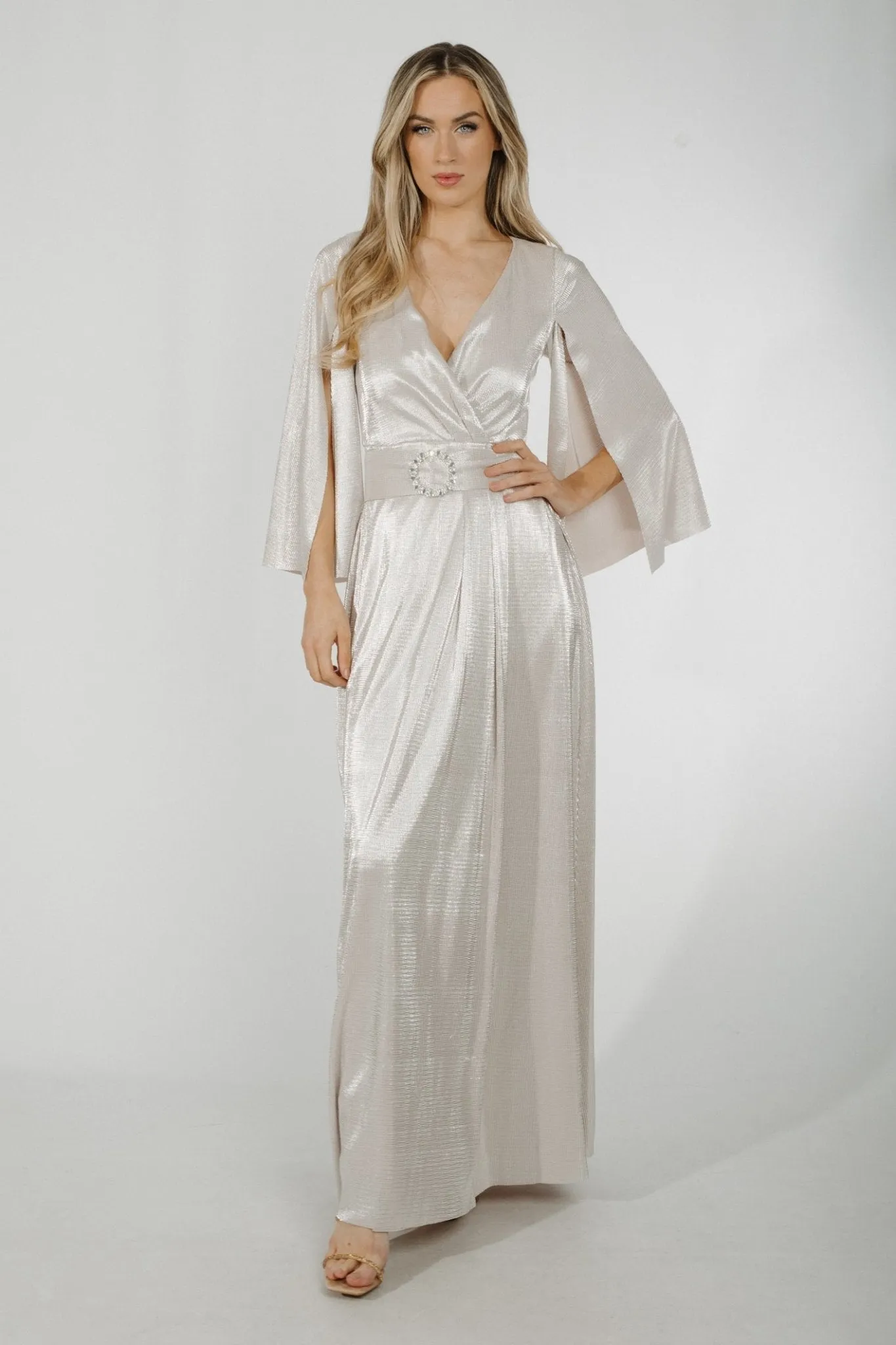 Alana Metallic Wrap Dress In Silver