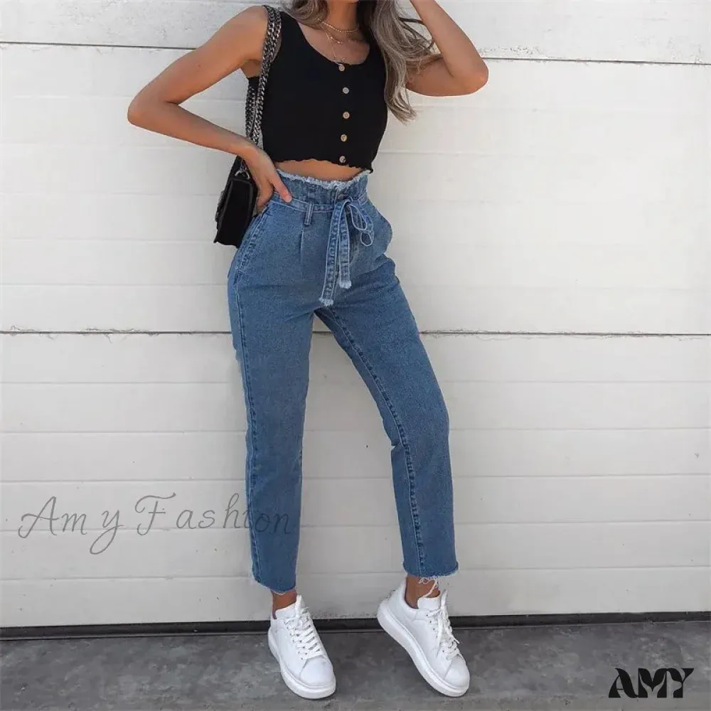 Amy Fashion - High Waist Women Streetwear Sexy Harem Stretch Mom Black Fashion Women Jean