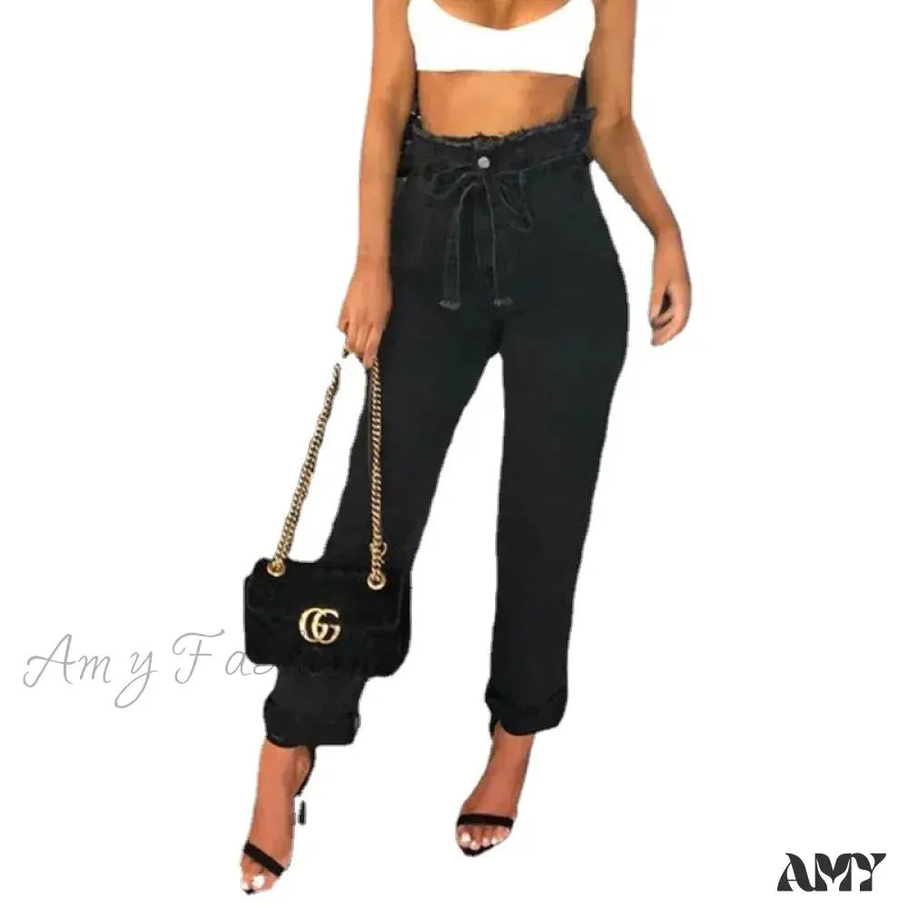 Amy Fashion - High Waist Women Streetwear Sexy Harem Stretch Mom Black Fashion Women Jean