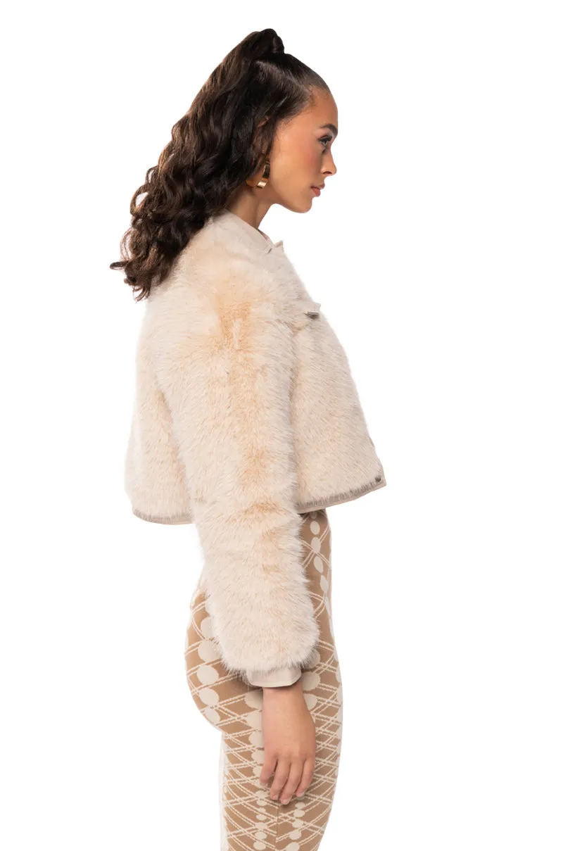 ANITA FAUX FUR JACKET WITH PU POCKETS