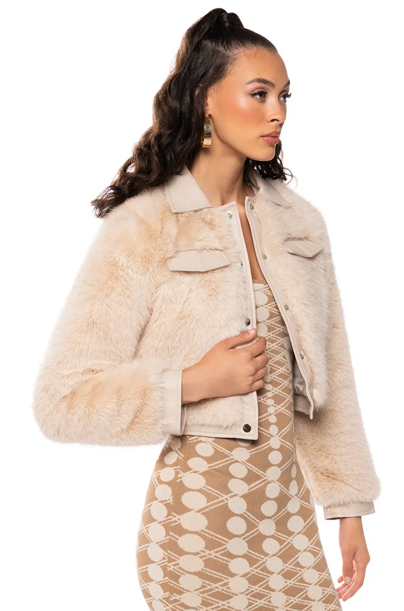 ANITA FAUX FUR JACKET WITH PU POCKETS