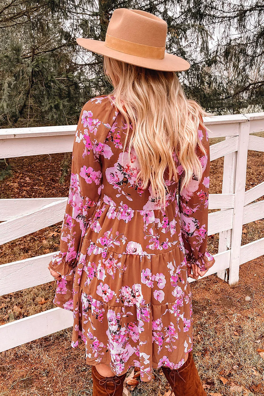 *APP EXCLUSIVE* Fall Floral Flounce Sleeve Tiered Dress