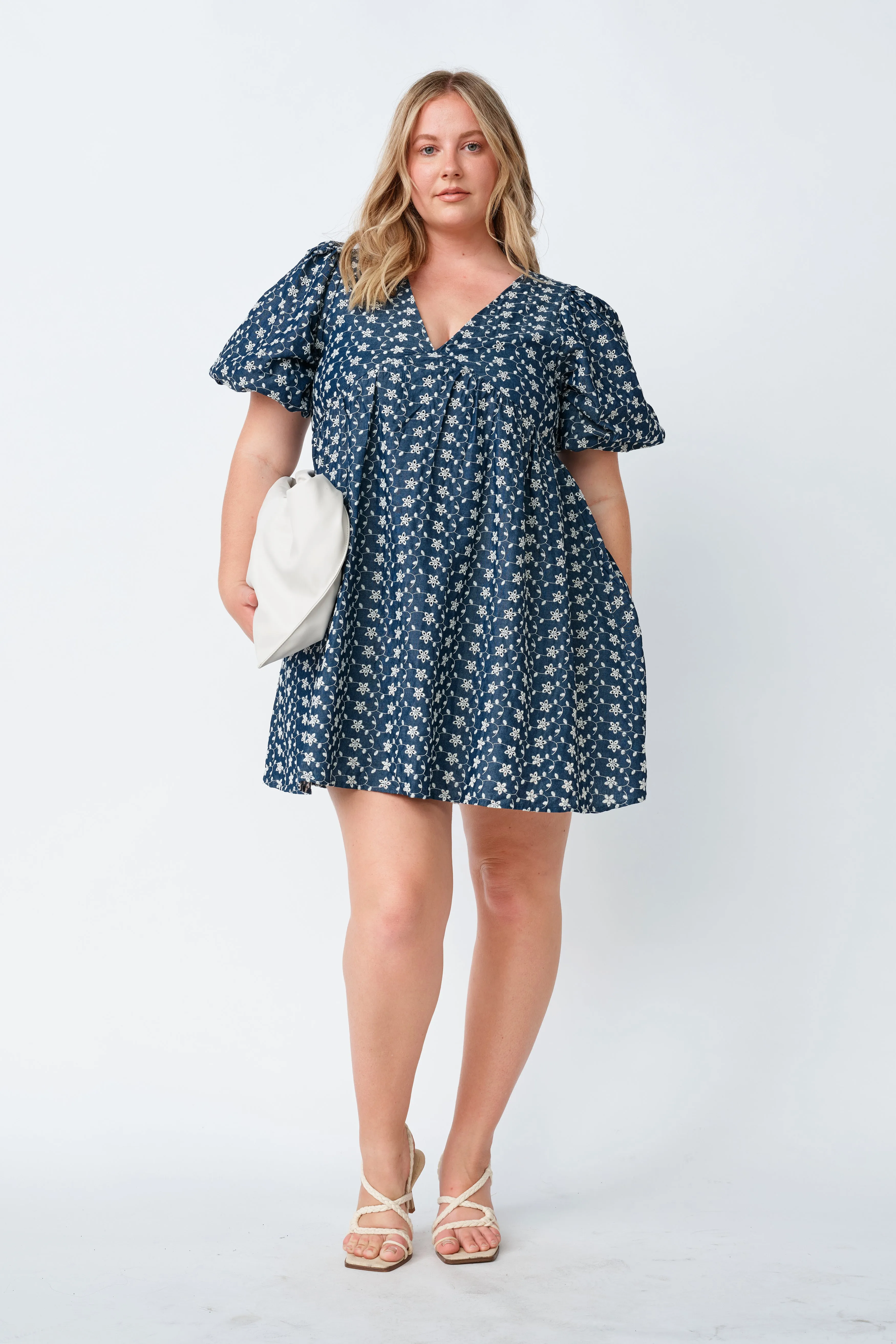 Arizona Babydoll Mini Dress - Indigo / Cream