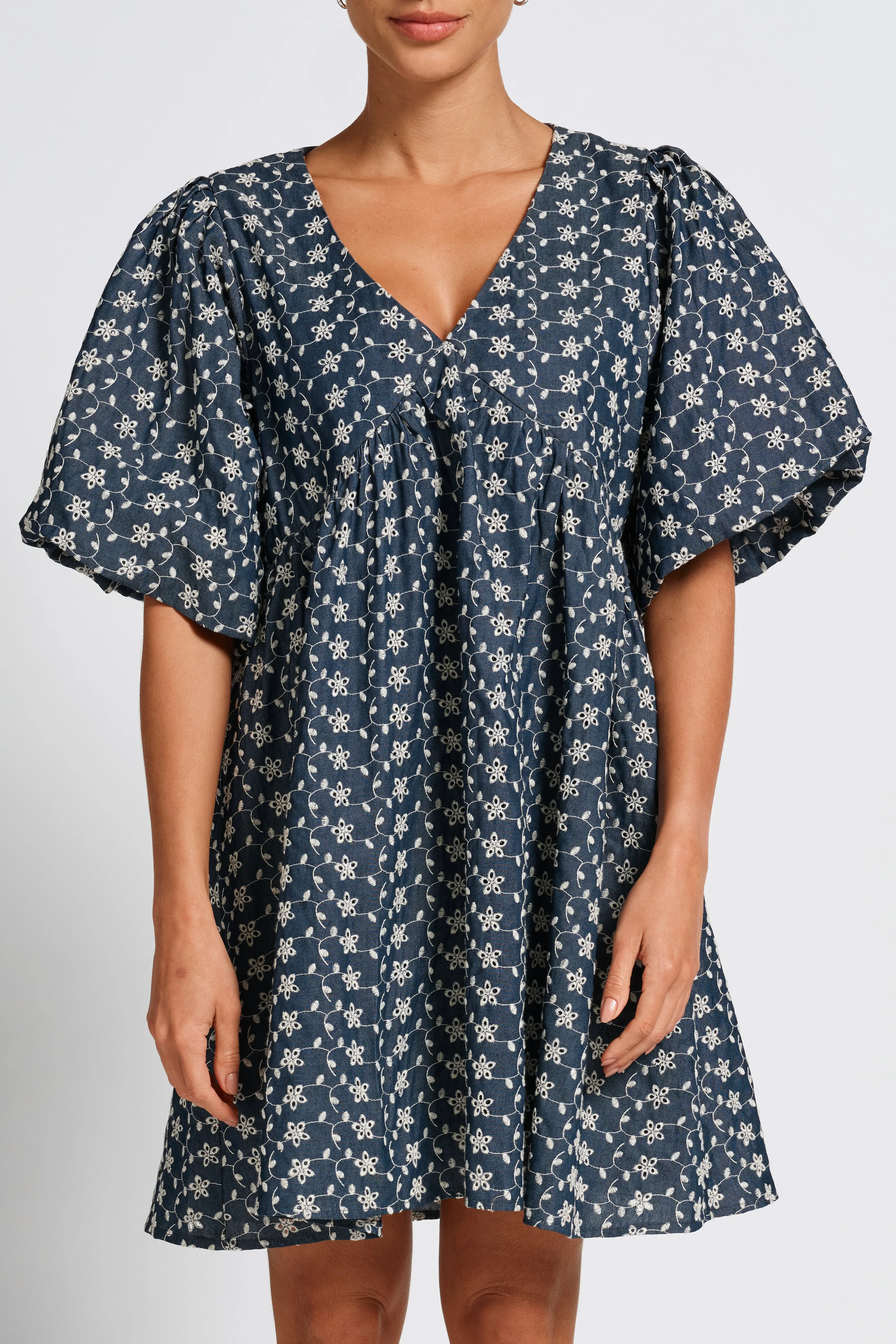 Arizona Babydoll Mini Dress - Indigo / Cream