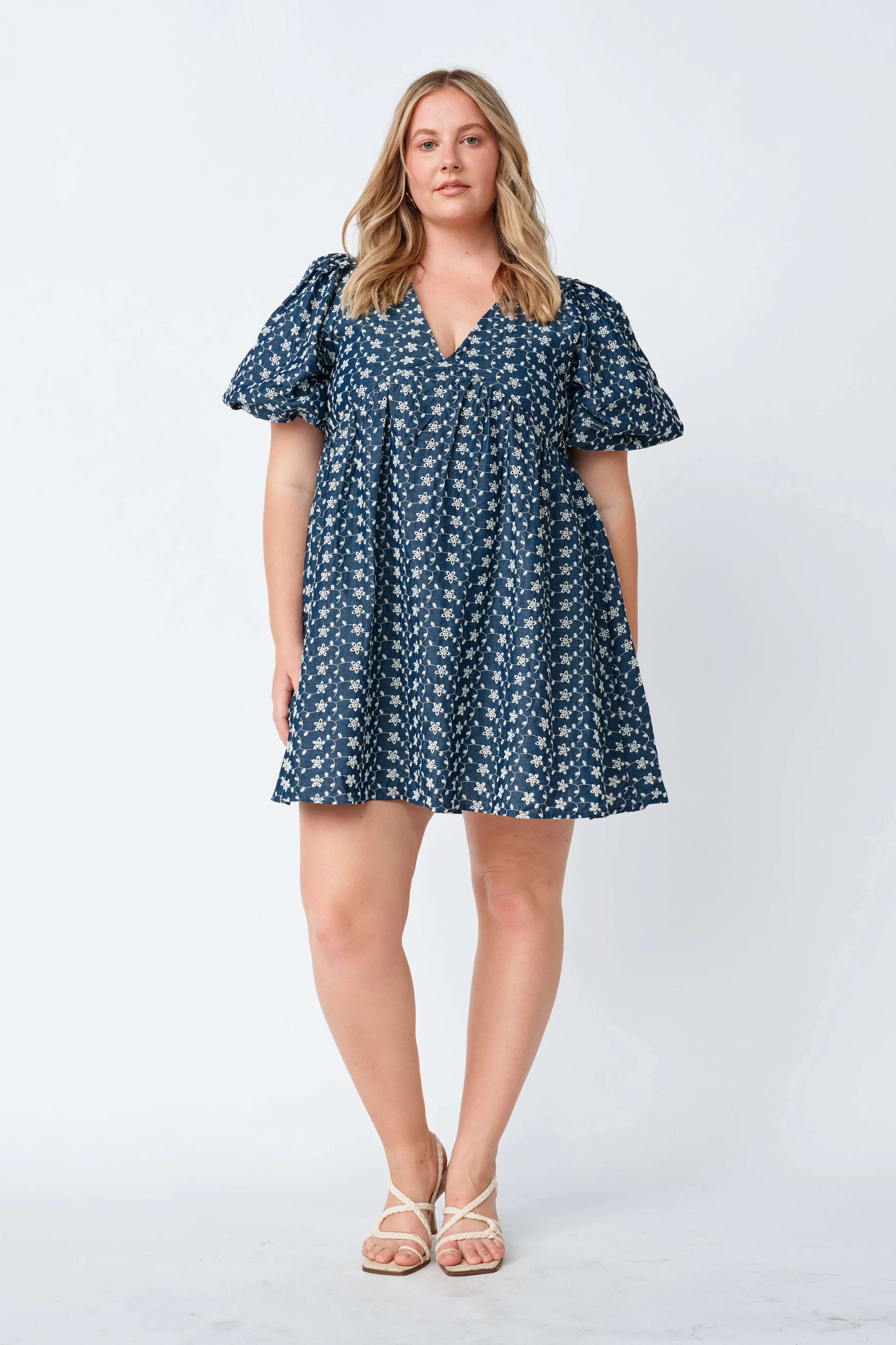 Arizona Babydoll Mini Dress - Indigo / Cream