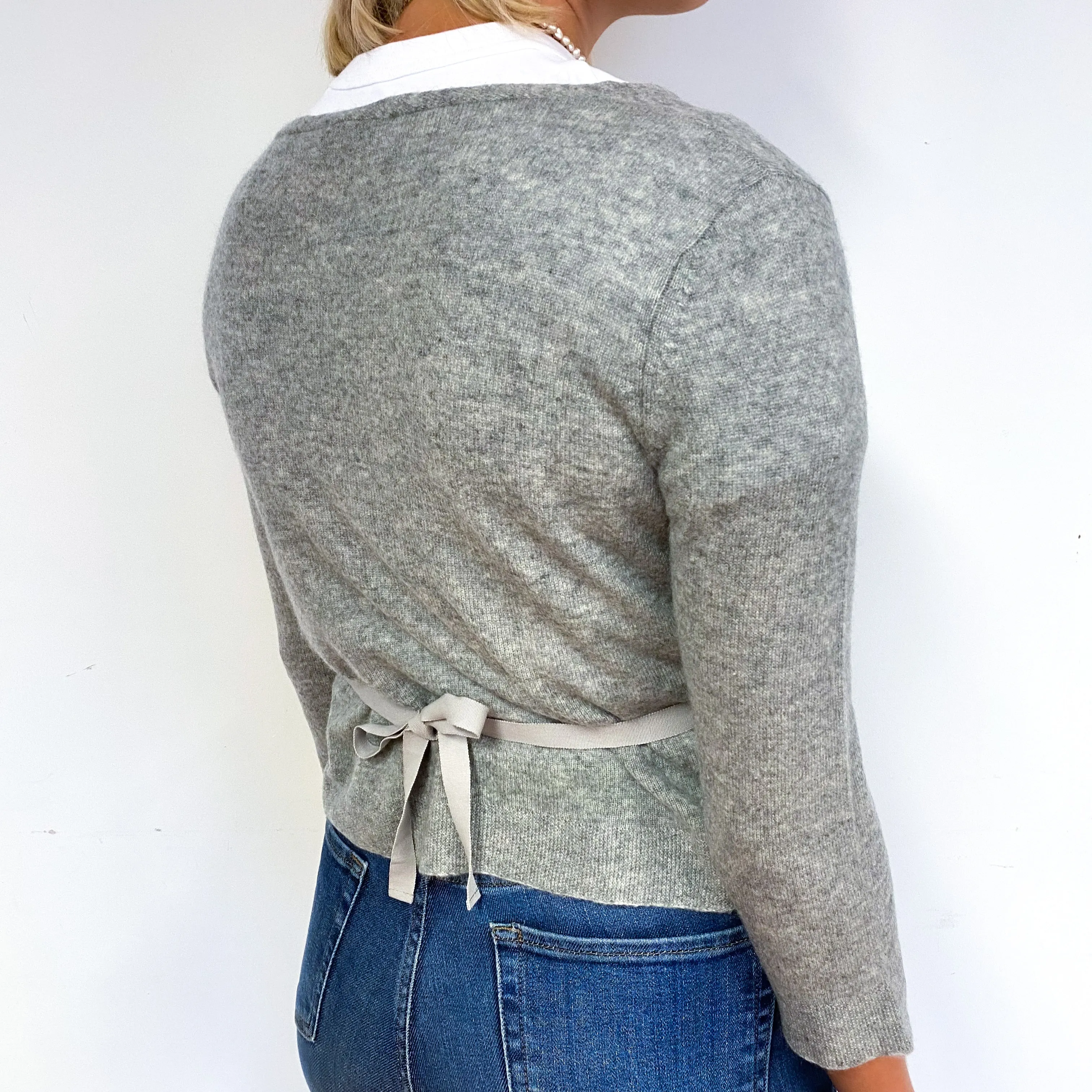 Ash Grey 3/4 Sleeve Cashmere Cross Over Cardigan Small