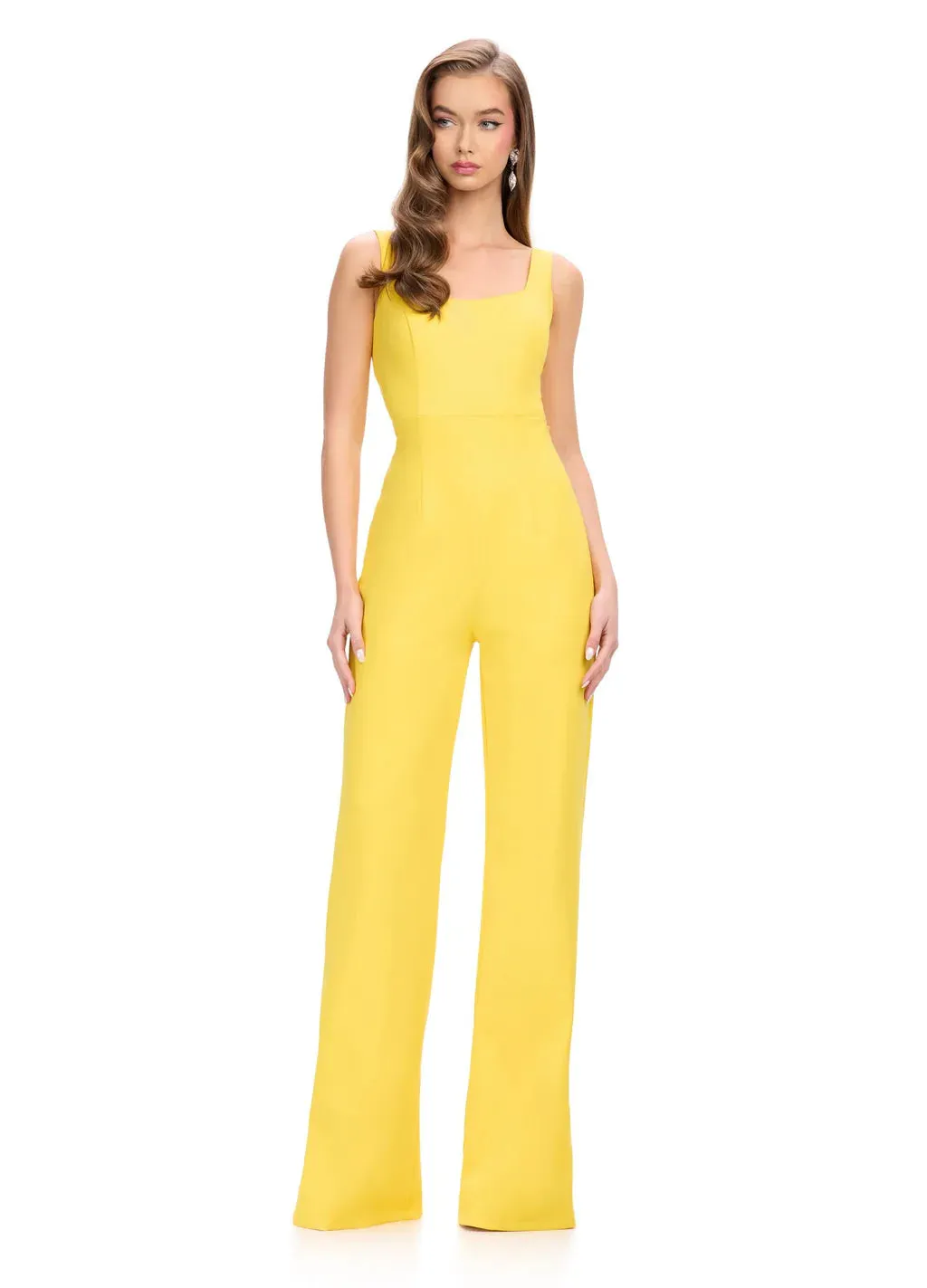 Ashley Lauren 11760 Scuba Jumpsuit with Jacket Ruffle Sleeves Wide Pants Legs