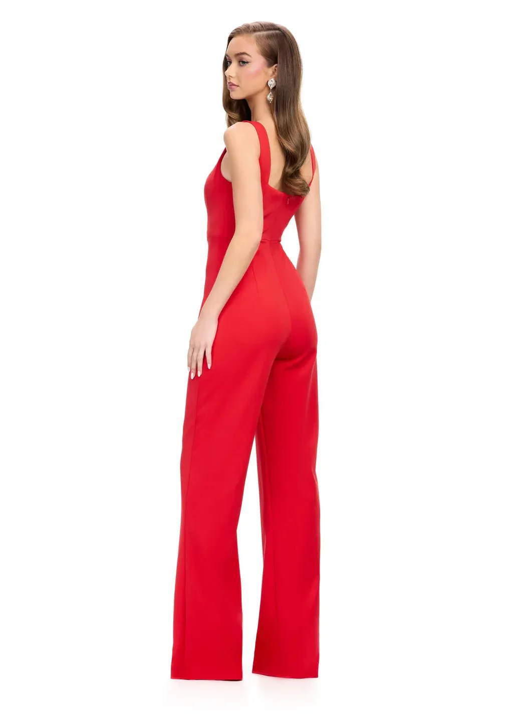 Ashley Lauren 11760 Scuba Jumpsuit with Jacket Ruffle Sleeves Wide Pants Legs