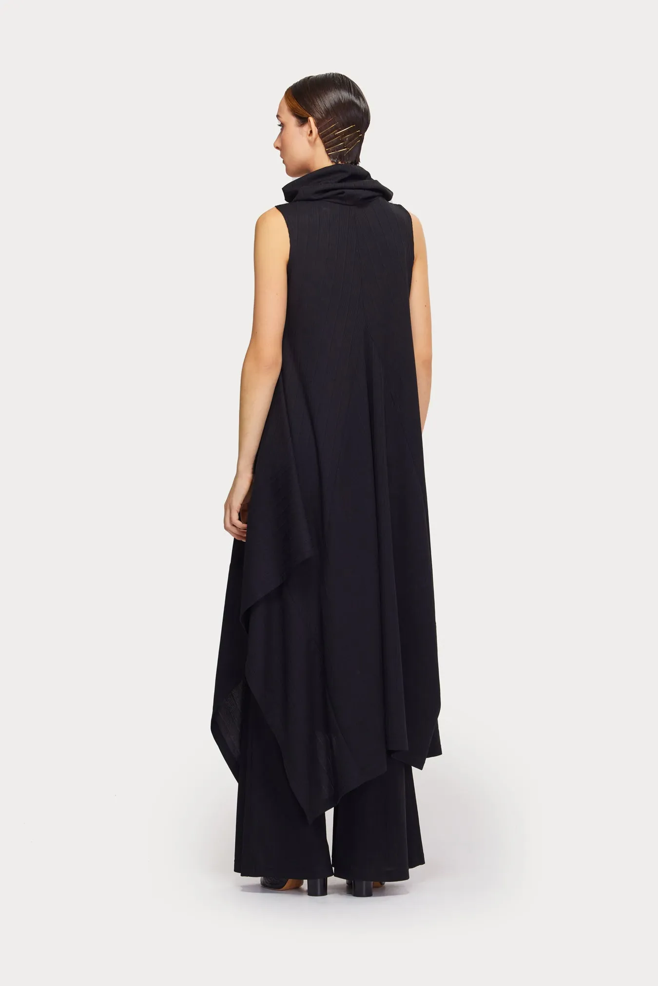 Asymmetrical Sleeveless Long Dress Black