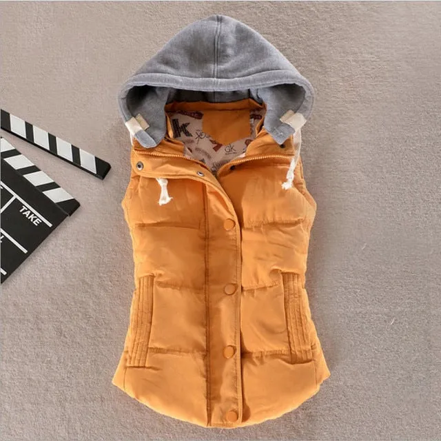 Autumn Winter Cotton Vest Women Sleeveless Hooded Casual Coat