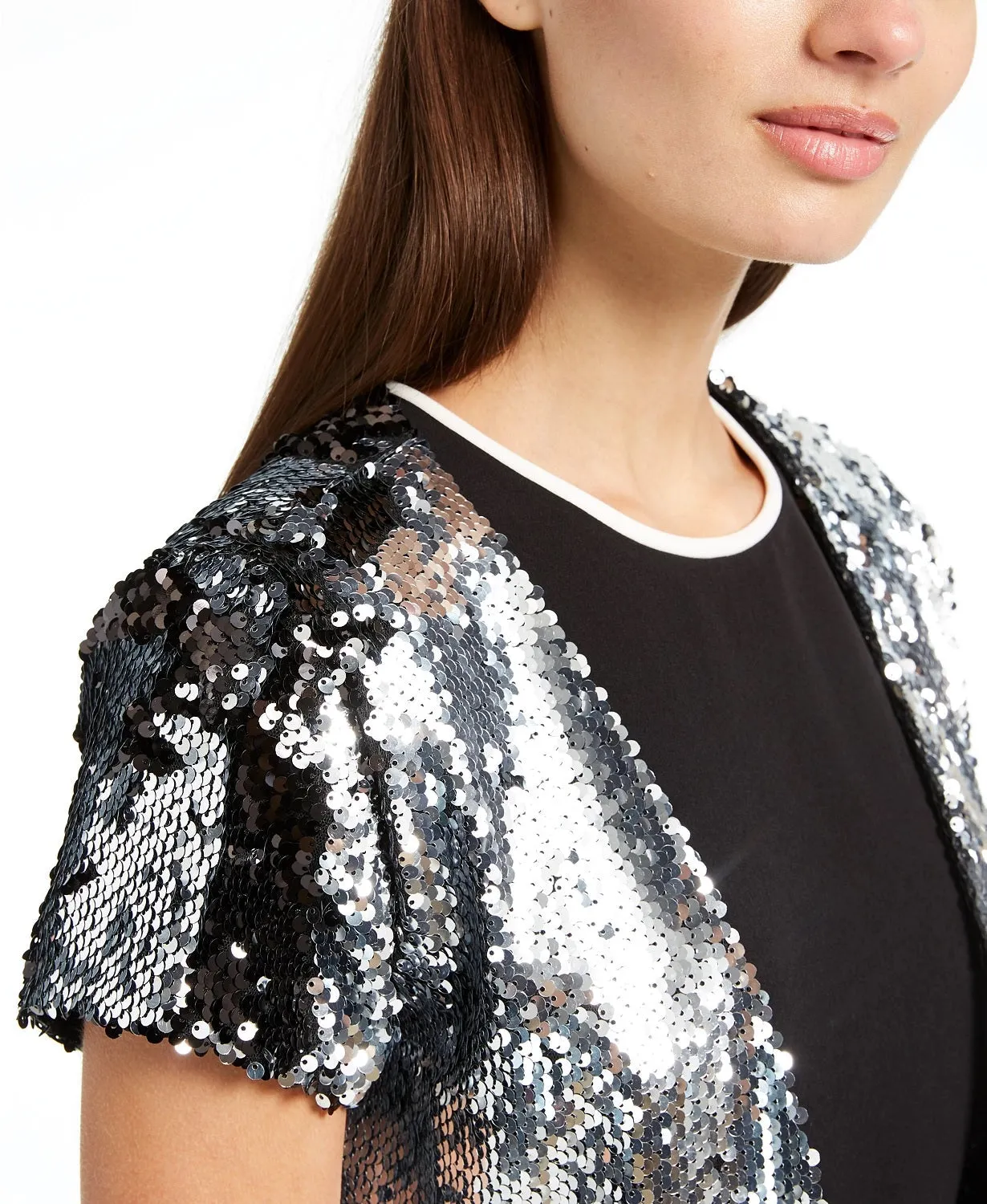 BCX Juniors' Sequined Bolero Jacket Silver-Black Size Small