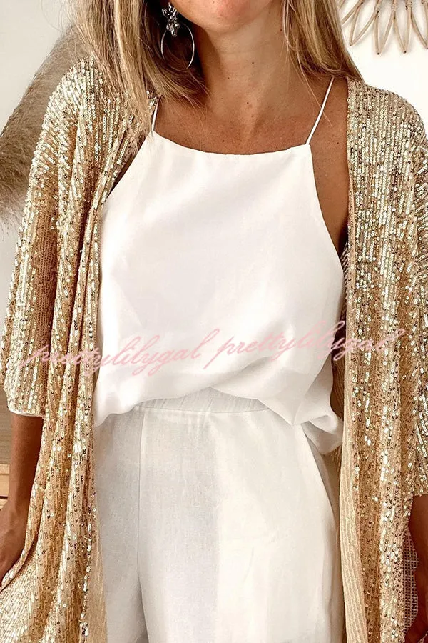 Beautiful Sequined Solid Color Long Sleeve Coat