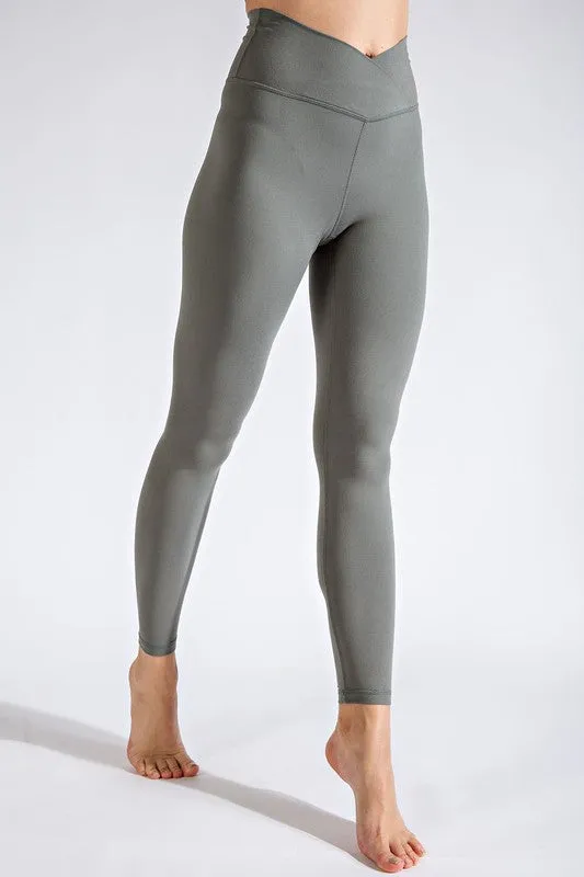 Beautifully Basic Buttery Soft Cross-Over Leggings (Grey Sage)