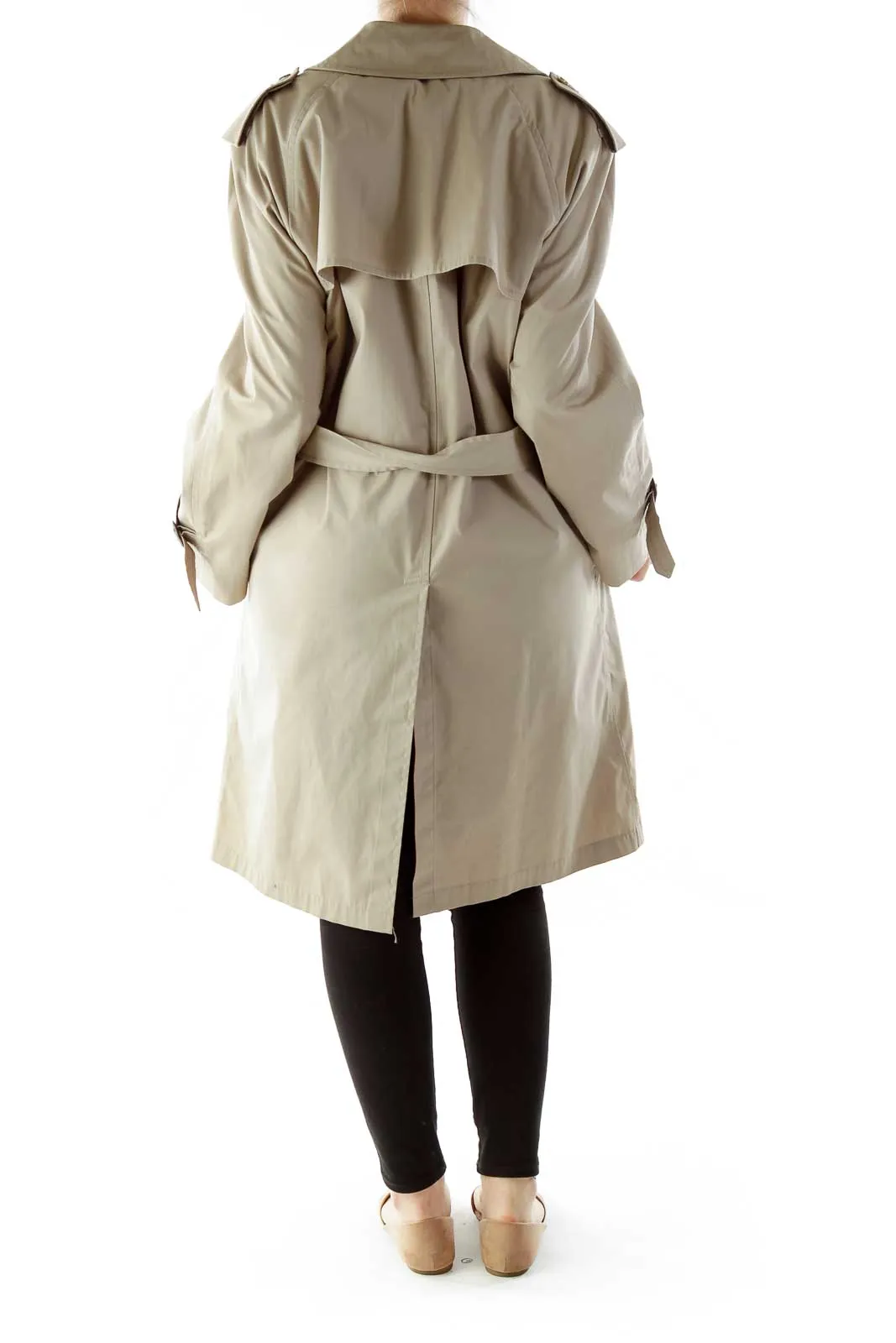 Beige Single-Breasted Layered Trench Coat