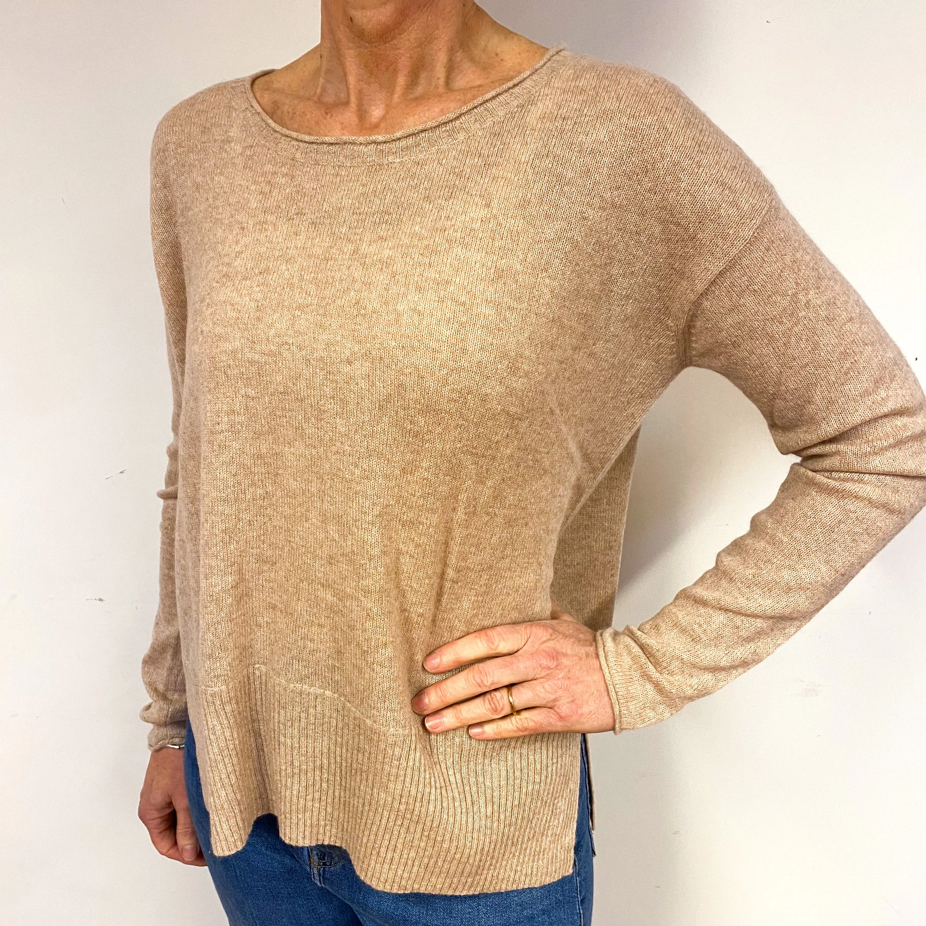 Biscuit Beige Cashmere Crew Neck Jumper Medium