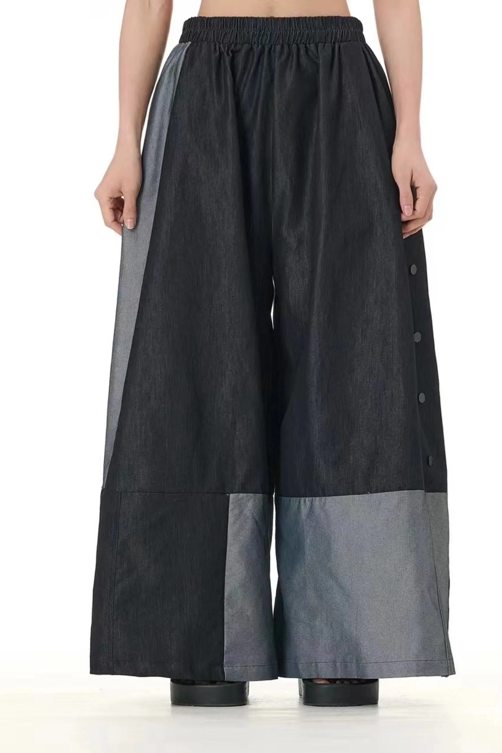 Black And Grey Wide Leg Denim Pant