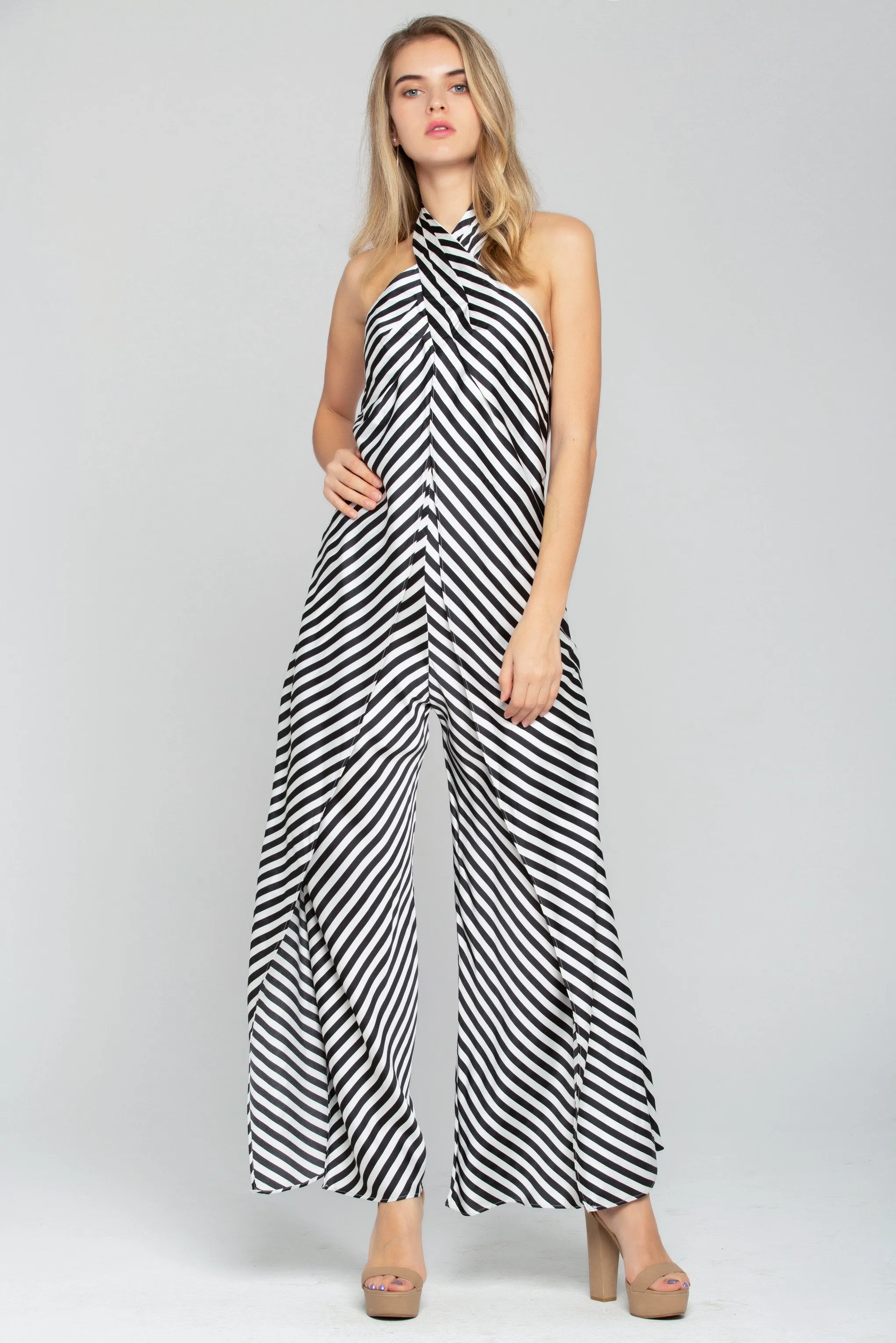 Black and White Halter Knot Jumpsuit