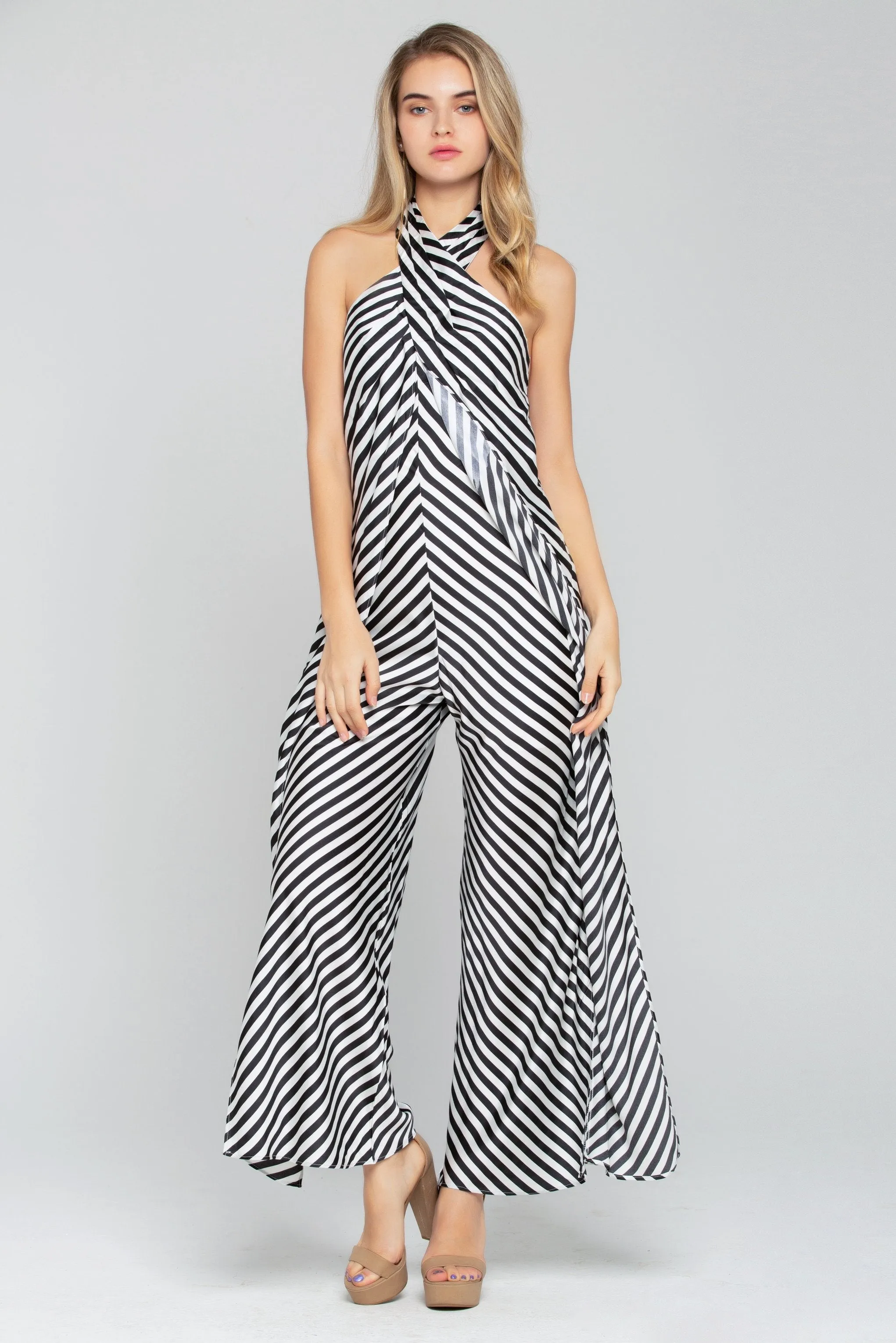 Black and White Halter Knot Jumpsuit