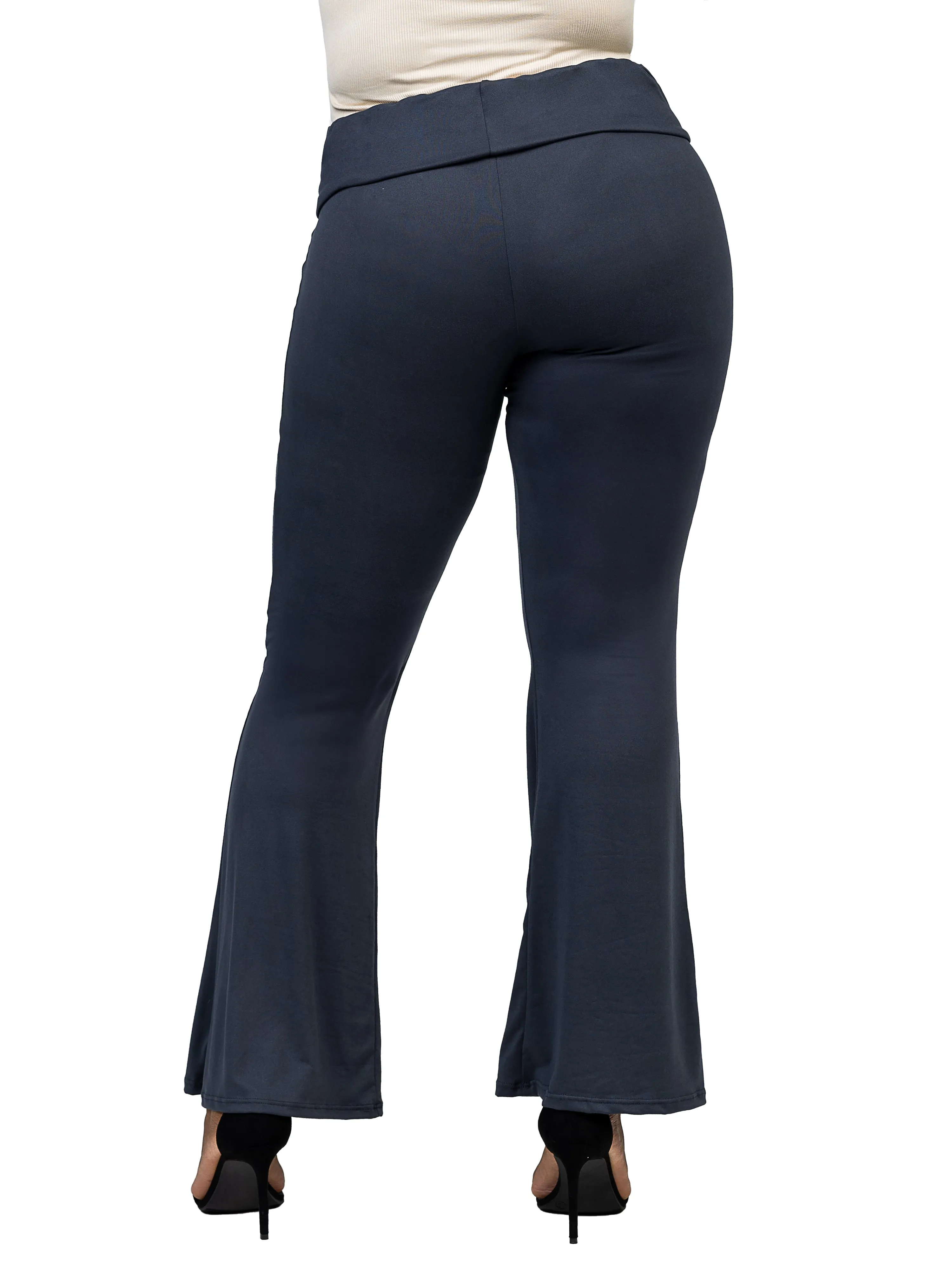 Black Bell Bottom Foldover Waist Plus Size Sweatpants