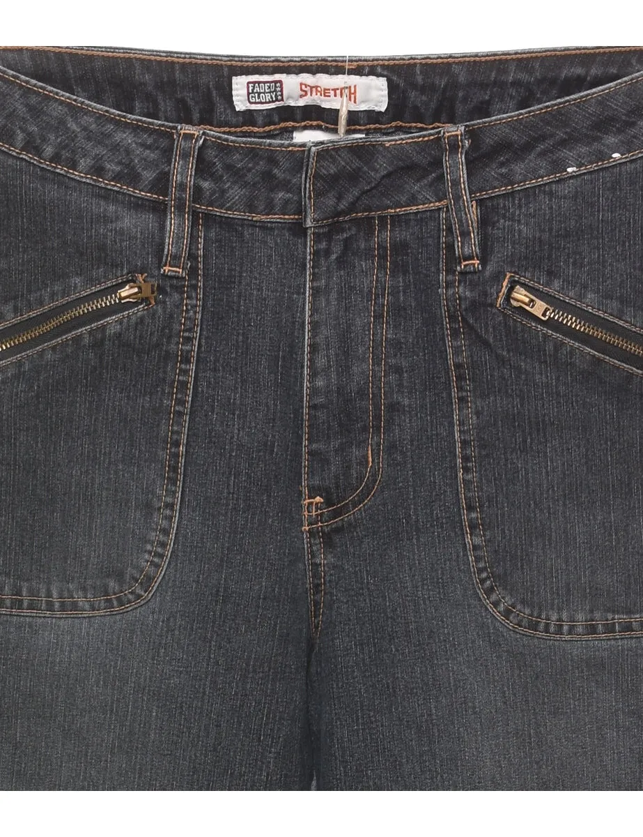 Black Bootcut Zip Detail Jeans - W28 L30