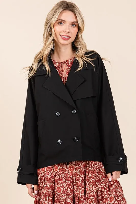 Black Double Breasted Long Sleeve Trench Coat Jacket