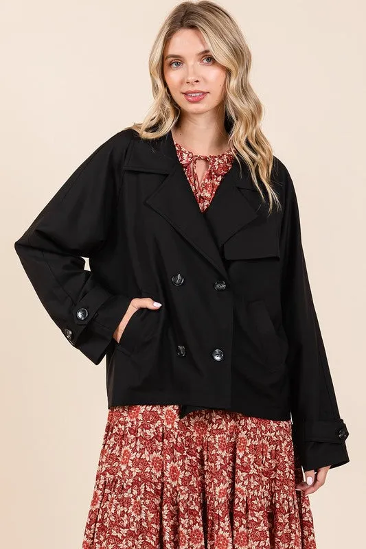 Black Double Breasted Long Sleeve Trench Coat Jacket