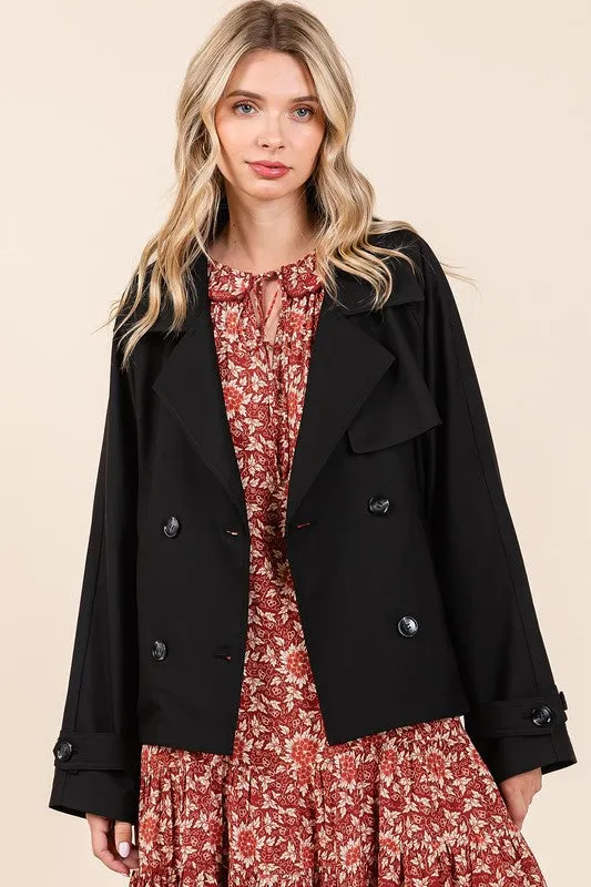 Black Double Breasted Long Sleeve Trench Coat Jacket