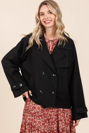 Black Double Breasted Long Sleeve Trench Coat Jacket