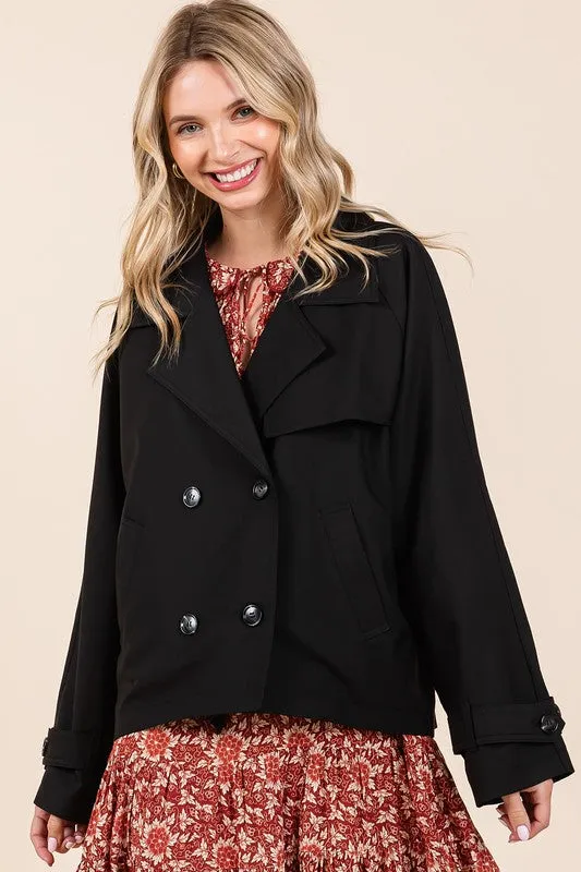 Black Double Breasted Long Sleeve Trench Coat Jacket