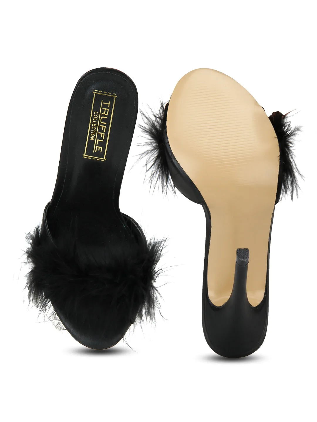 Black Furry Slip-on Stilettos