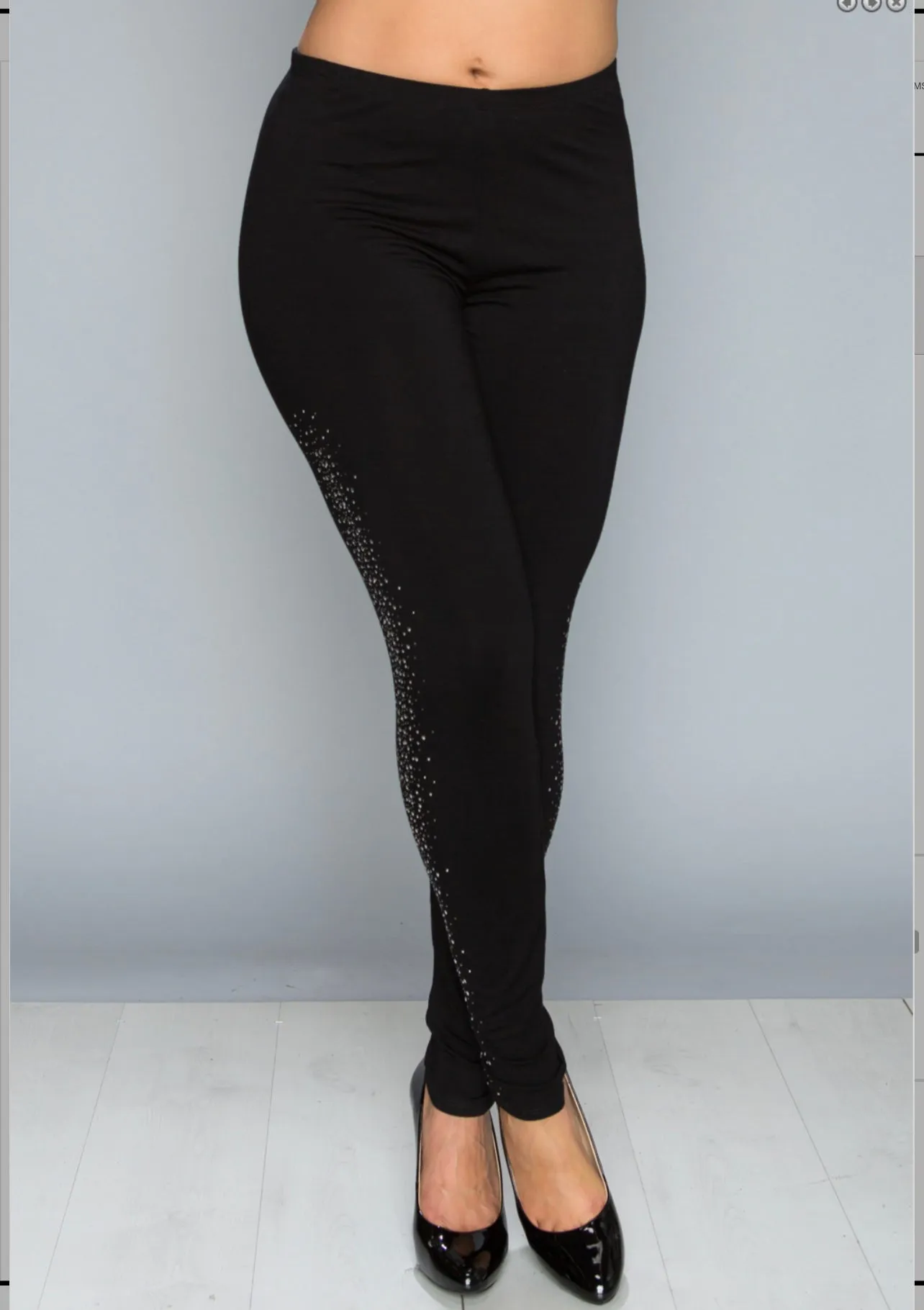 Black Knit Leggings w/ Stone Details