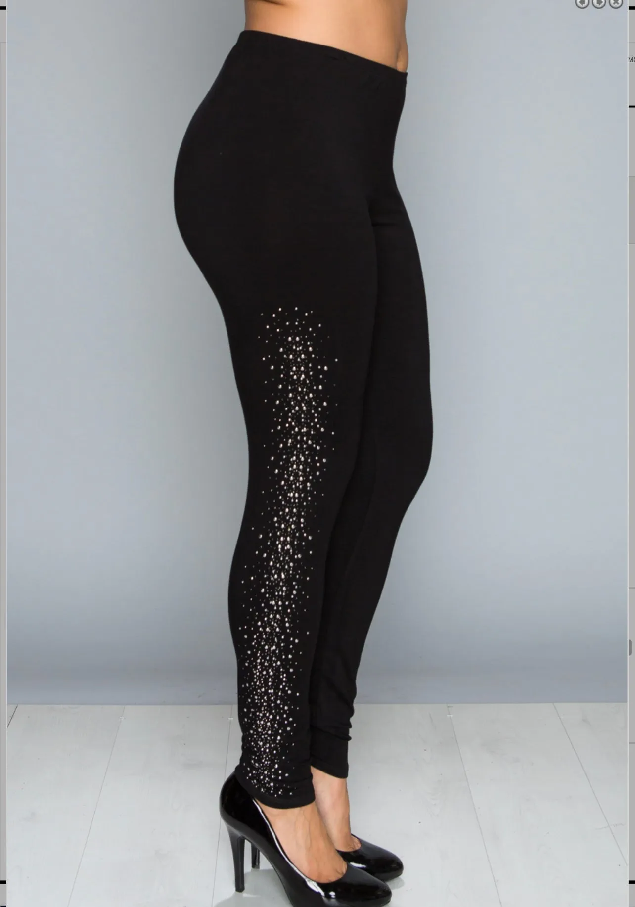 Black Knit Leggings w/ Stone Details