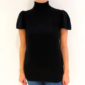 Black Short Sleeved Cashmere Polo Tunic Style Jumper Small