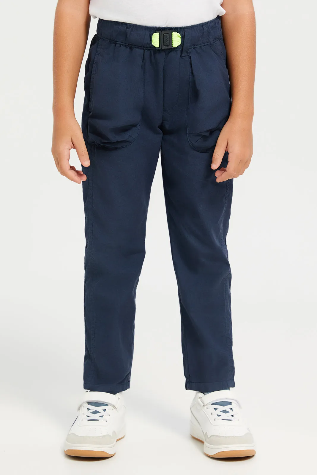 Boys Navy Pull-on Poplin Jogger With All Around Adjuster