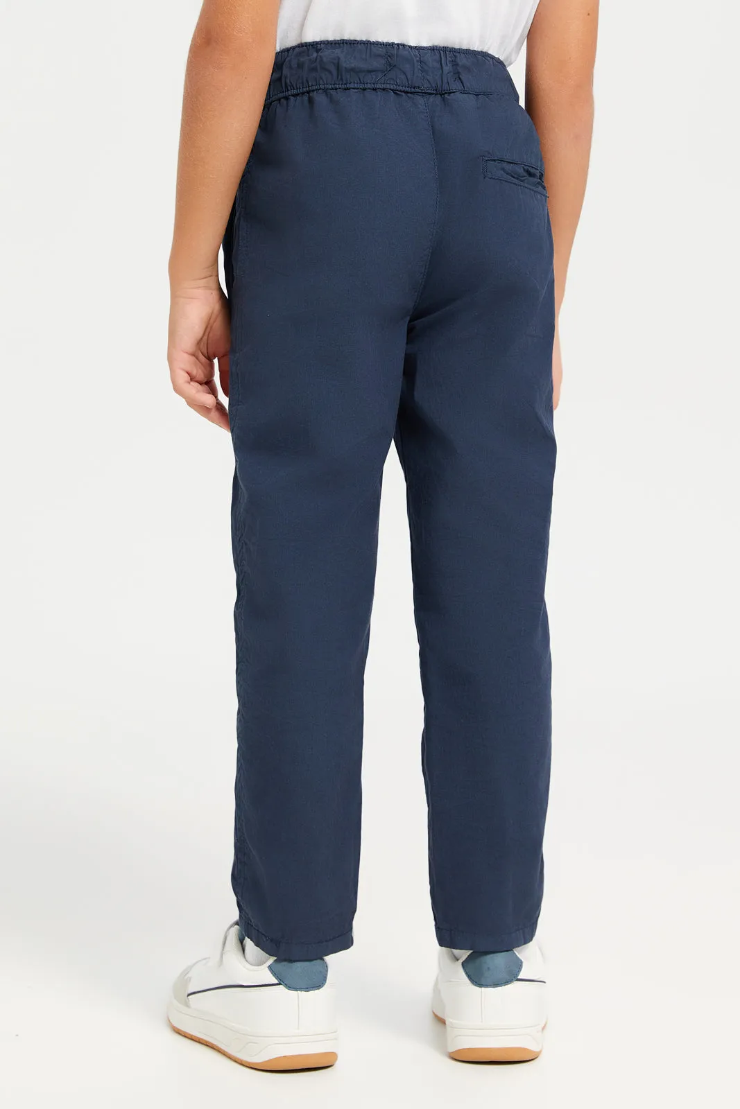 Boys Navy Pull-on Poplin Jogger With All Around Adjuster