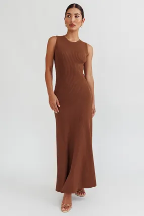 Braylee Sleeveless Ribbed Knit Maxi Dress Chocolate