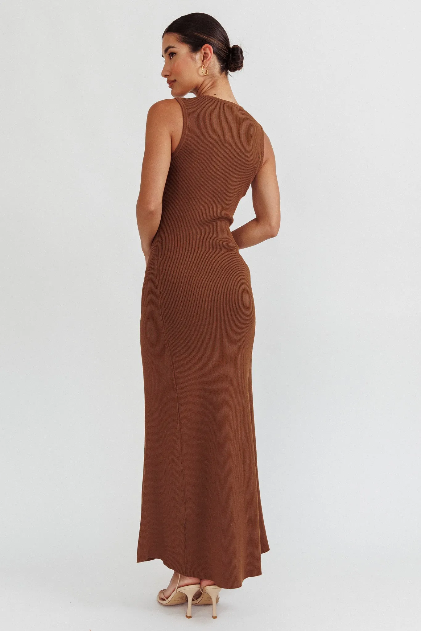 Braylee Sleeveless Ribbed Knit Maxi Dress Chocolate