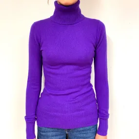 Bright Violet Purple Cashmere Polo Neck Jumper Extra Small