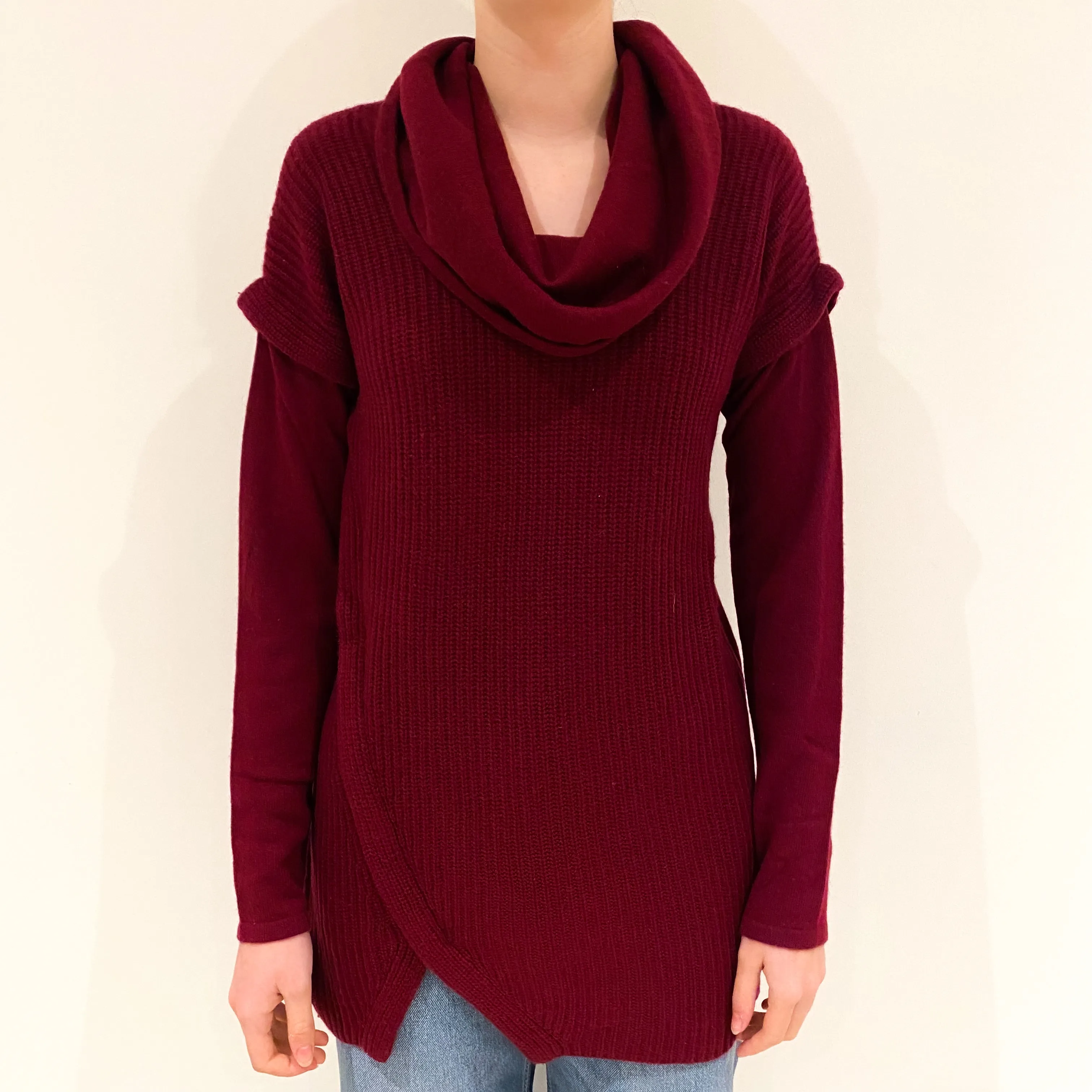 Burgundy Red Cashmere Cowl Neck Jumper Extra Small