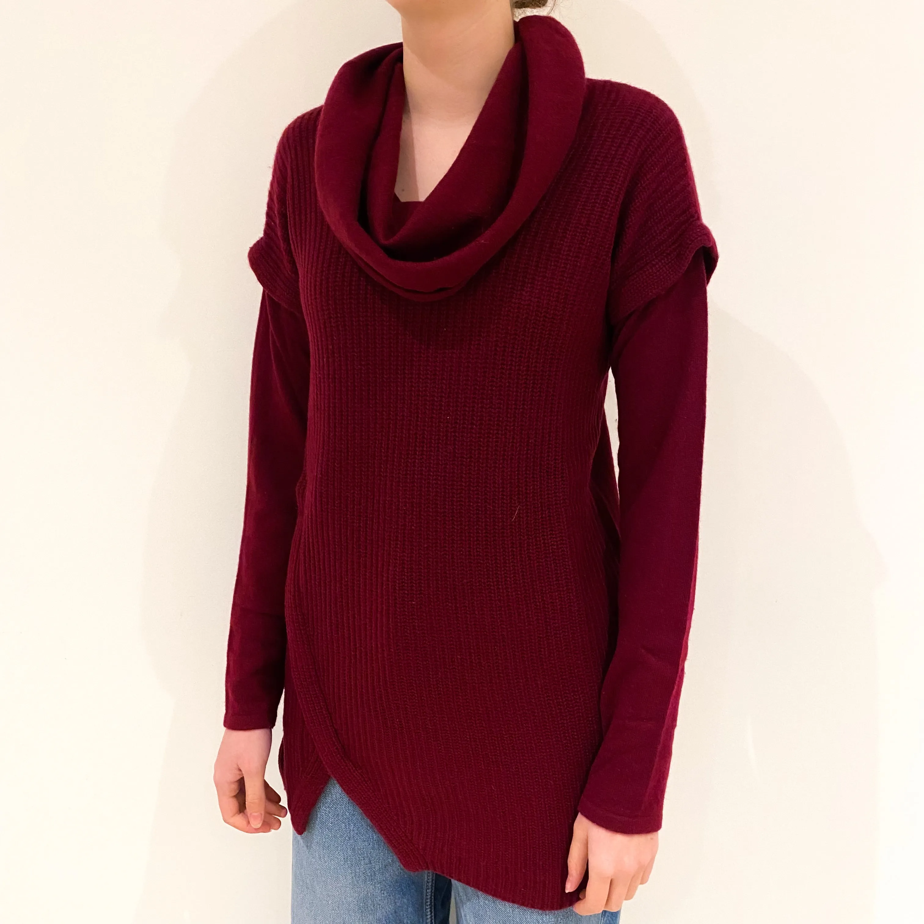 Burgundy Red Cashmere Cowl Neck Jumper Extra Small