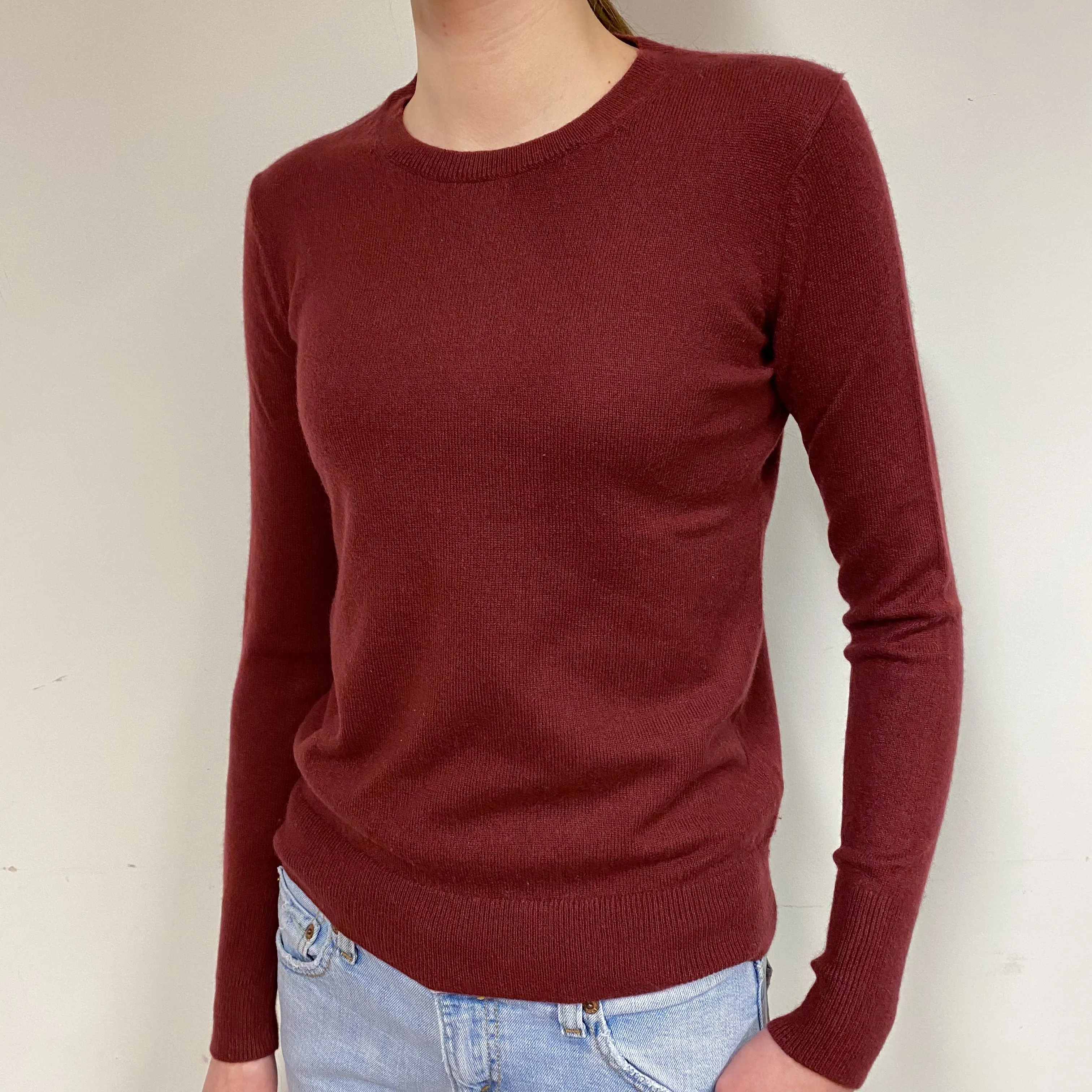 Burgundy Red Cashmere Crew Neck Jumper Extra Small