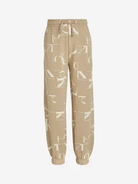 Calvin Klein Boys City Grid AOP Joggers in Beige