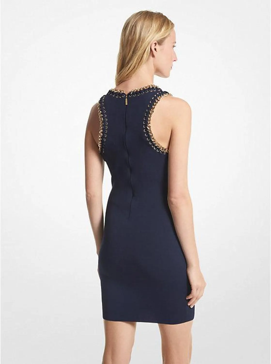 Chain Embellished Stretch Knit Dress