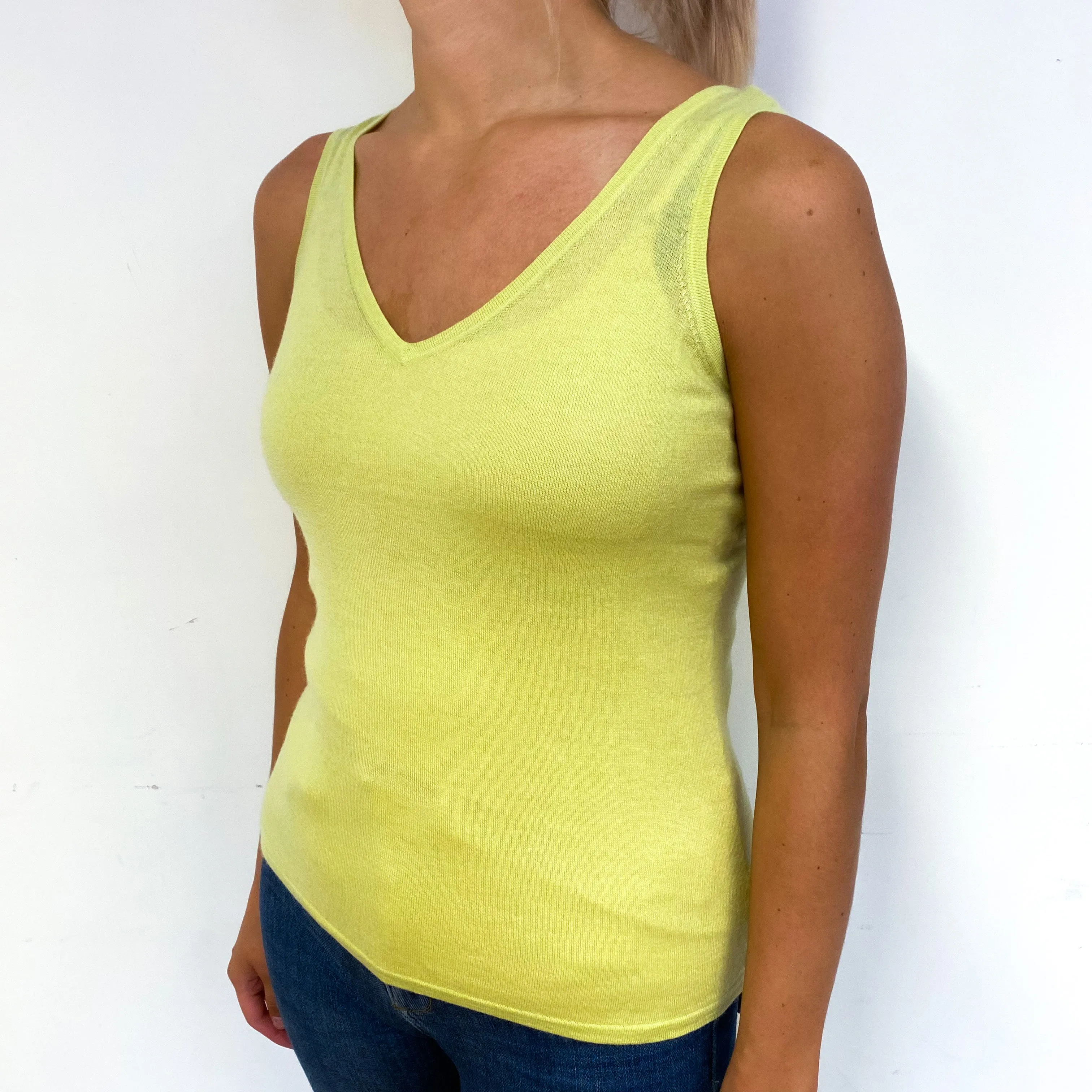 Chartreuse Green Fine Knit Cashmere V-Neck Vest Small