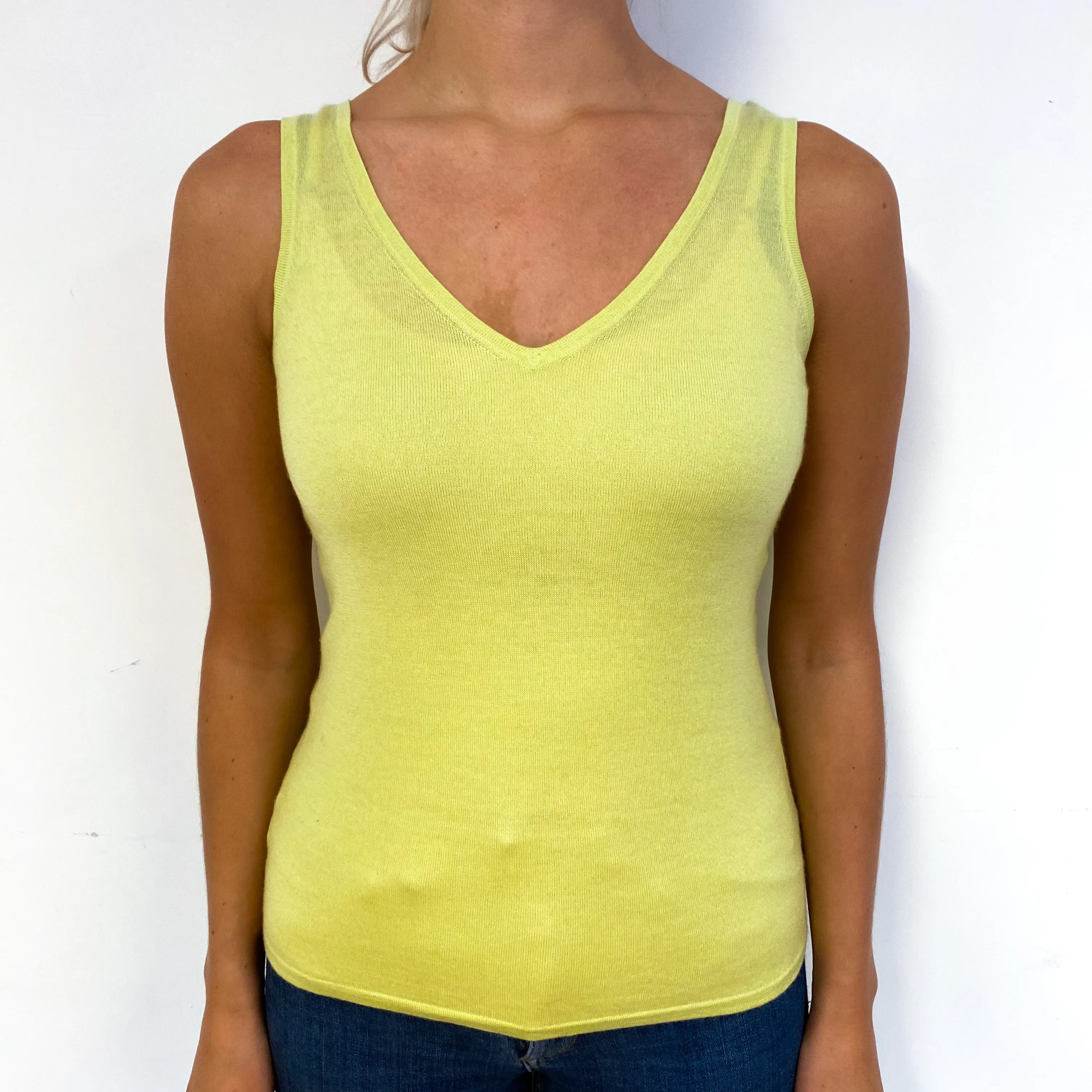 Chartreuse Green Fine Knit Cashmere V-Neck Vest Small