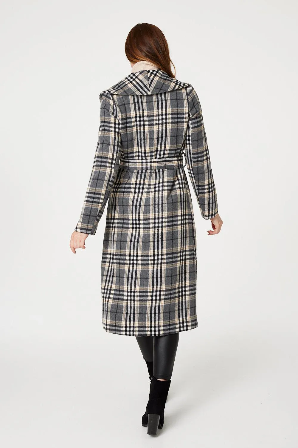 Checked Tie Waist Longline Coat