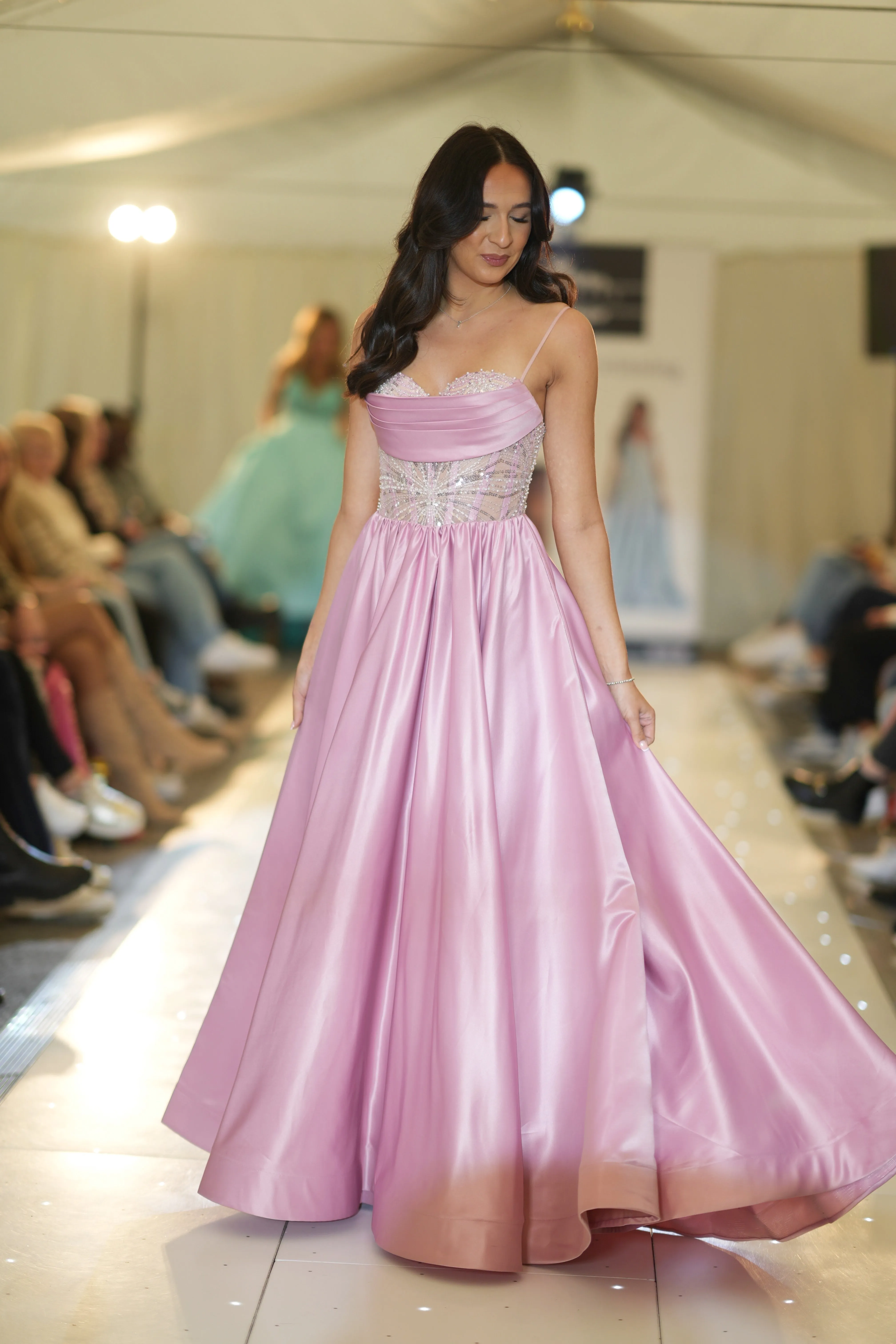 Clara satin corset cowl prom dress ballgown