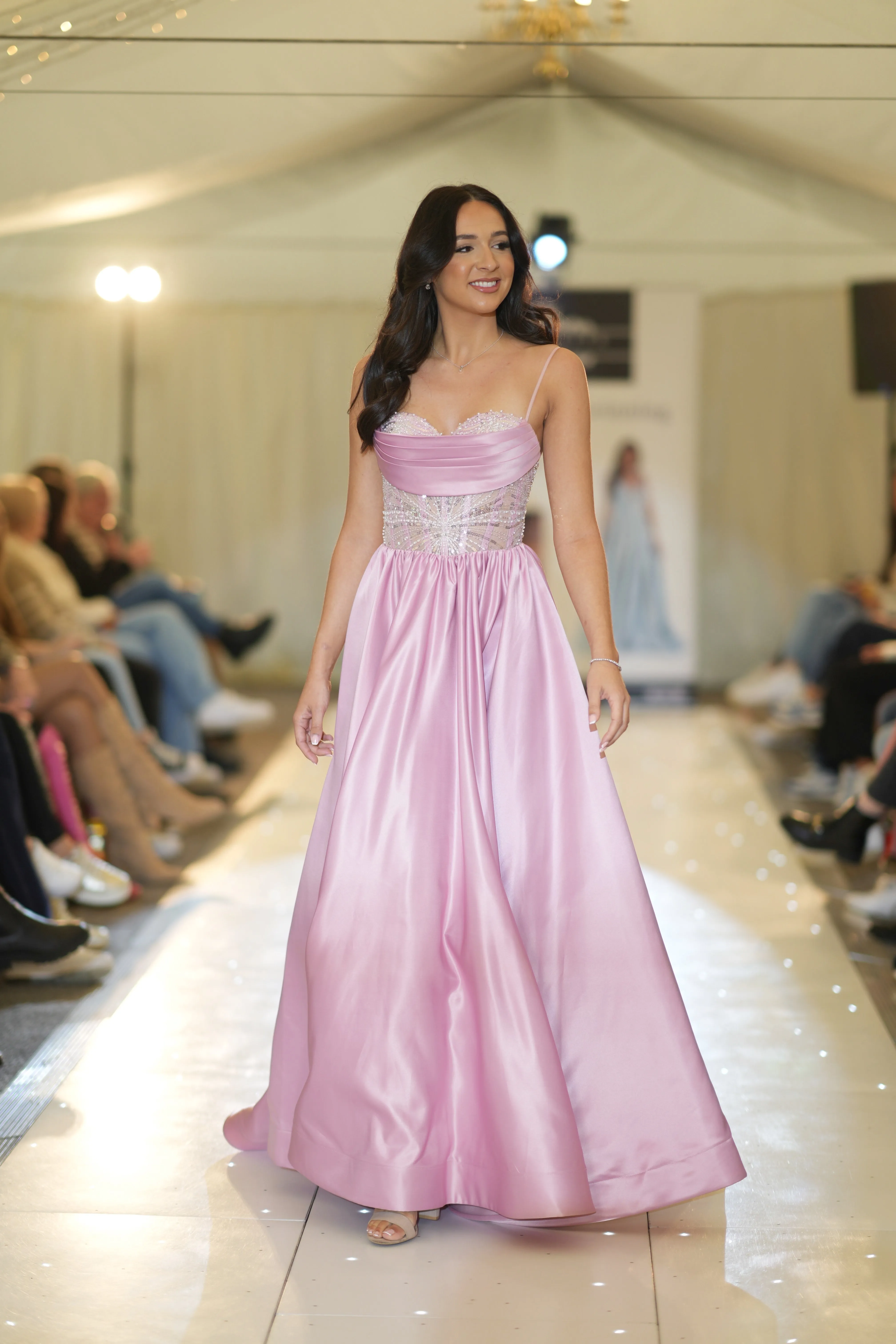 Clara satin corset cowl prom dress ballgown